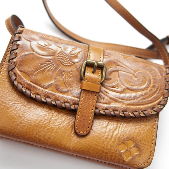 Patricia Nash Torri Purse Tooled Leather Clutch Convertible Crossbody Bag Brown - Picture 2 of 12
